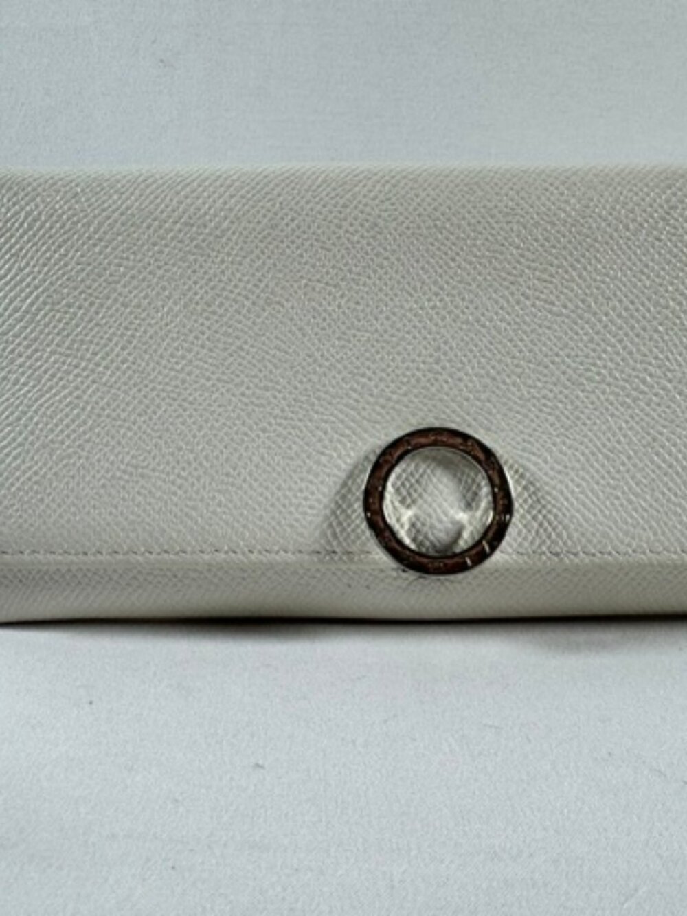BULGARI BULGARI White Grained Leather Long Flap Wallet Silver Hardware